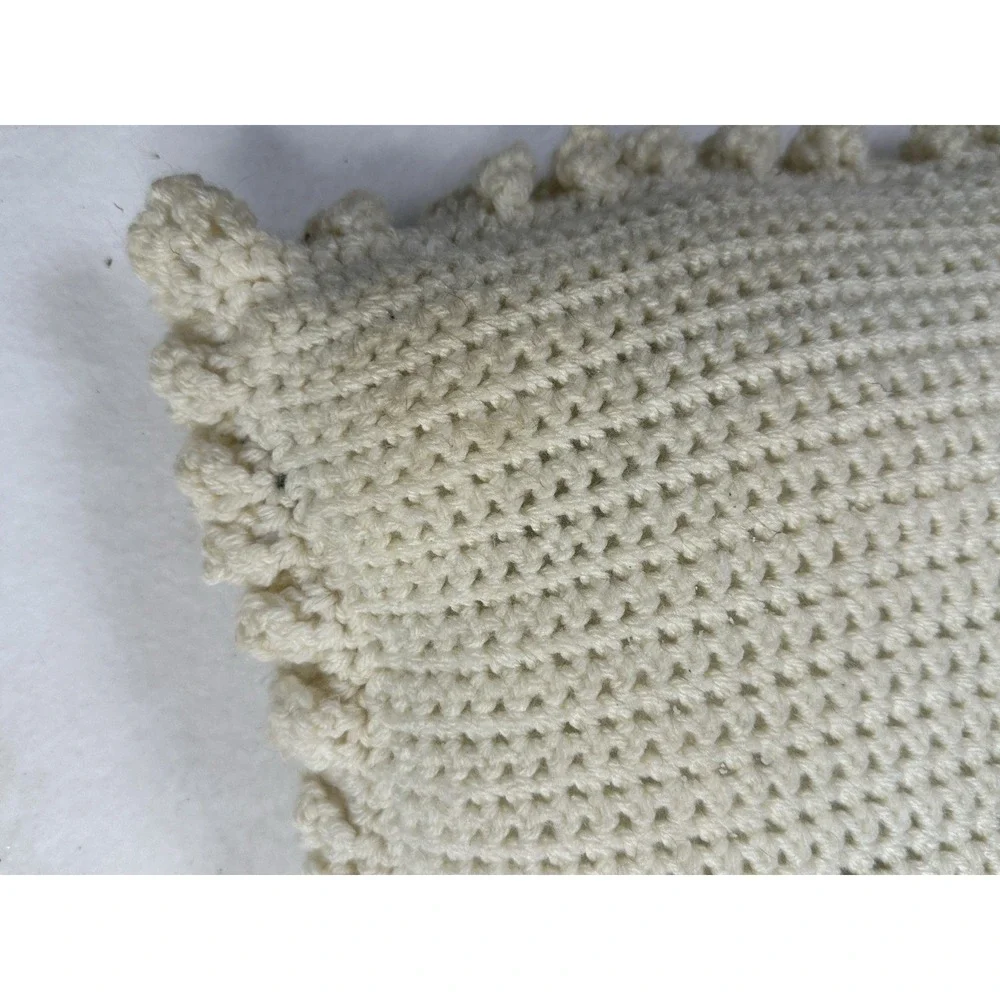 Vintage Crochet Square Pillow Cream Purple Green Decorative‎ Cottage Granny